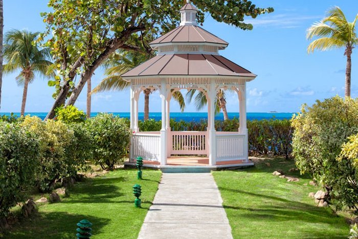 Aerial view of the beachfront resort at Galley Bay Resort & Spa Antigua