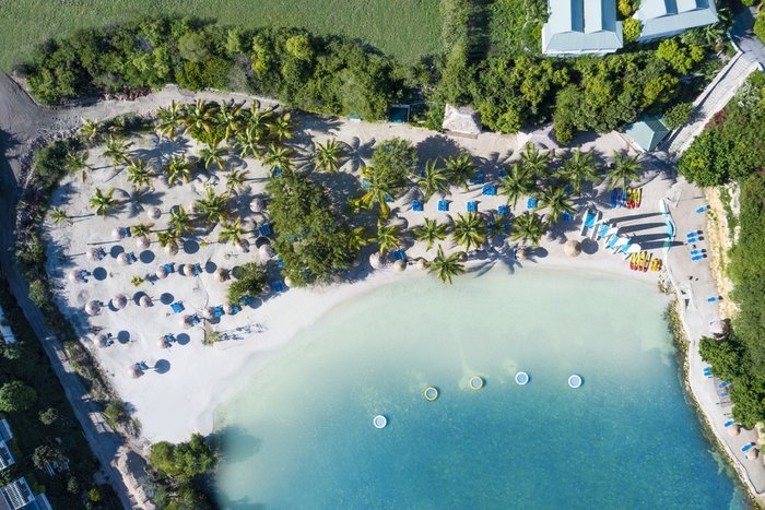 An aerial view of the oceanfront resort at The Verandah Antigua