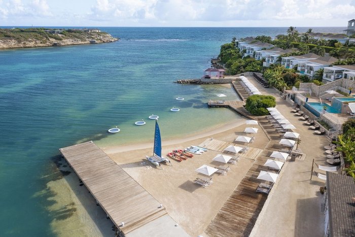 A Signature Villa private plunge pool with ocean views at Hammock Cove Antigua