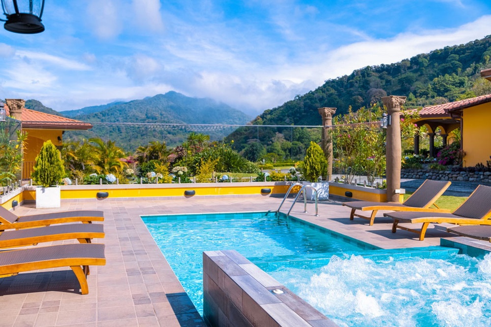 The mountain-view pool at Los Establos Boutique Resort Panama