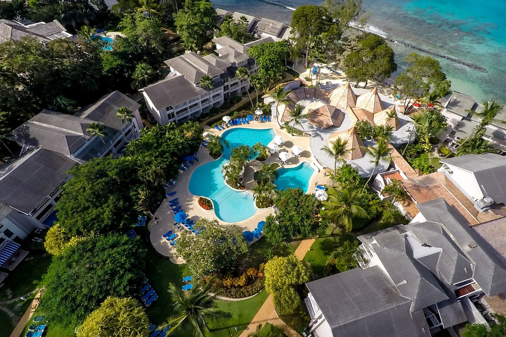 Aerial of The Club Barbados oceanfront on Barbados' West Coast