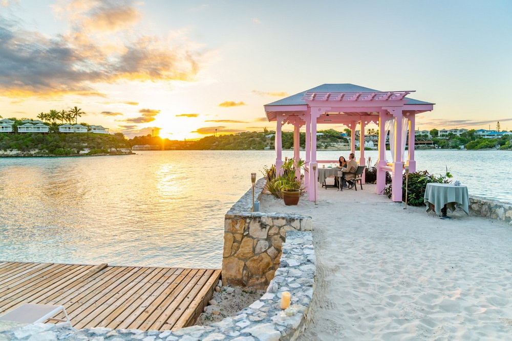 Waterfront sunset dining at the pergola, Hammock Cove Antigua